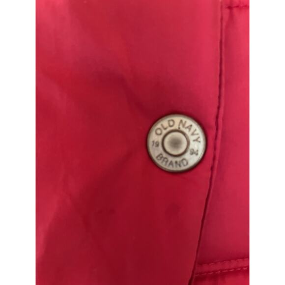 Old Navy Kids Red Winter Puffy Down Coat Fleece Lined Fur Hood Size Medium - Picture 2 of 6